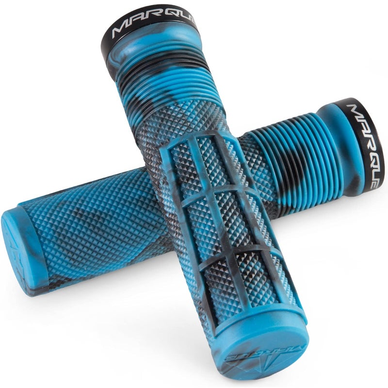 MARQUE Race Mountain Bike Handlebar Grips â€“ Single Lock-On Ring Collar MTB and BMX Bicycle Handle Bar with Non-Slip Grip, Knurly Gritty Pattern and Half Waffle Pattern (Glacier Blue) - Image 1